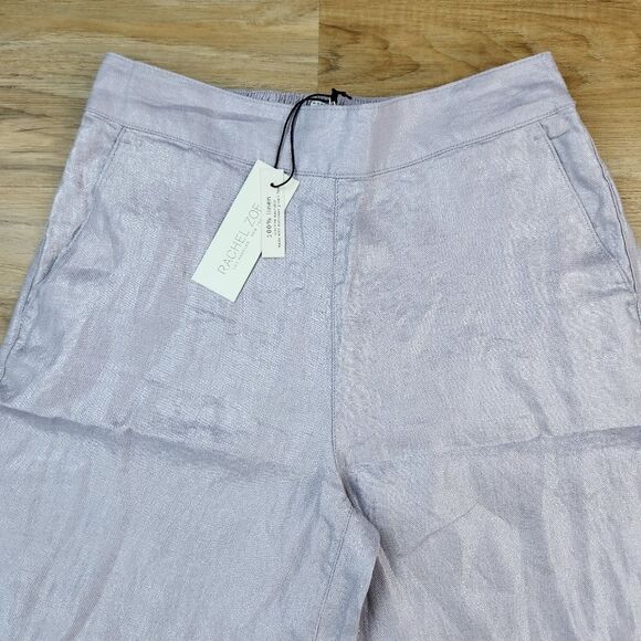 ☔️🩵NWT Rachel Zoe Iridescent Metallic Purple Linen Wide Leg Pants Medium - Picture 4 of 10